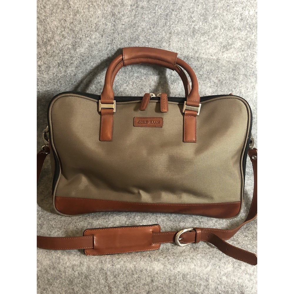 Cole Haan Case Mens Canvas Leather Weekender Travel Bag Briefcase New no Tags - Picture 4 of 14